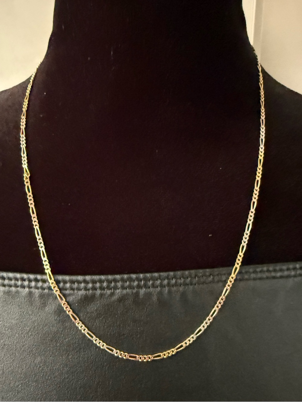 Italian 925 Sterling Tri-Color Figaro Chain Necklace 20” HAN Silver Rose Gold